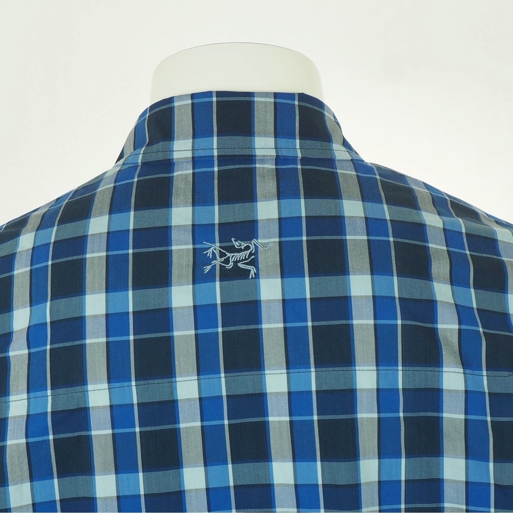 Arc'teryx Brohm Button Down Shirt Mens Large Blue Plaid Cotton Blend Hiking Tech - Picture 3 of 5